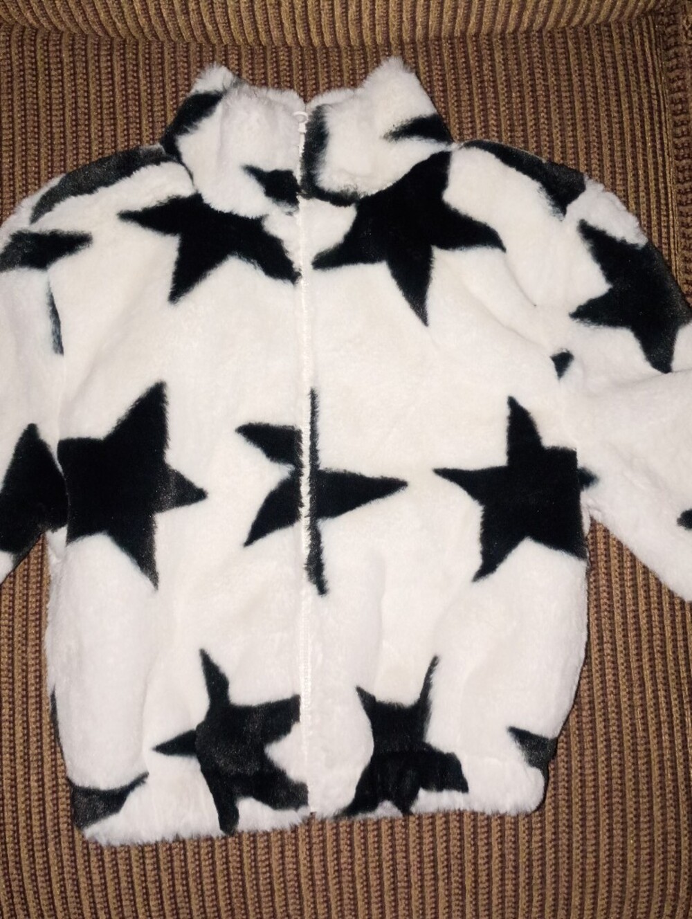 Old Navy White Fleece Hooded Jacket with Black Star Print